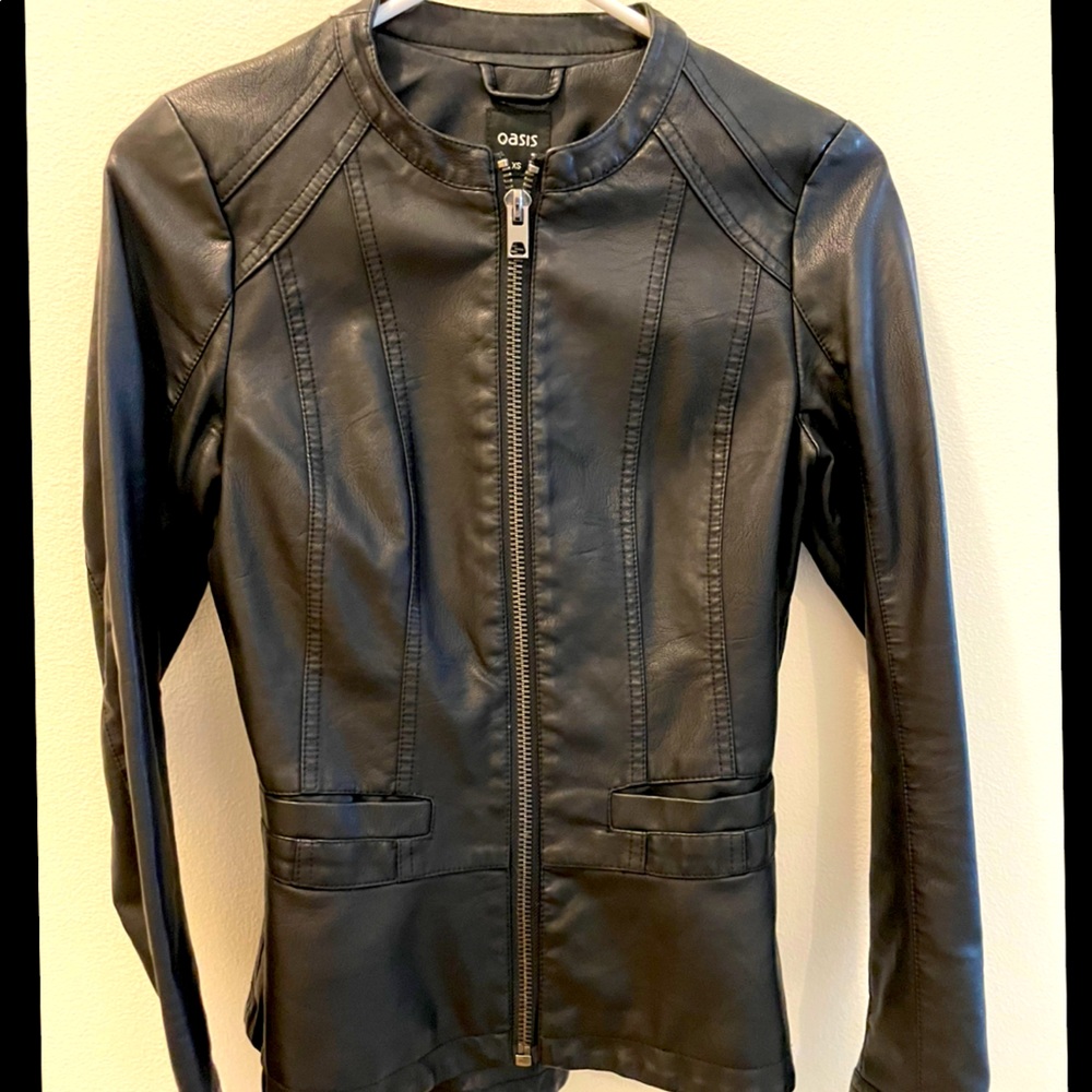 Good condition peplum faux leather zip jacket